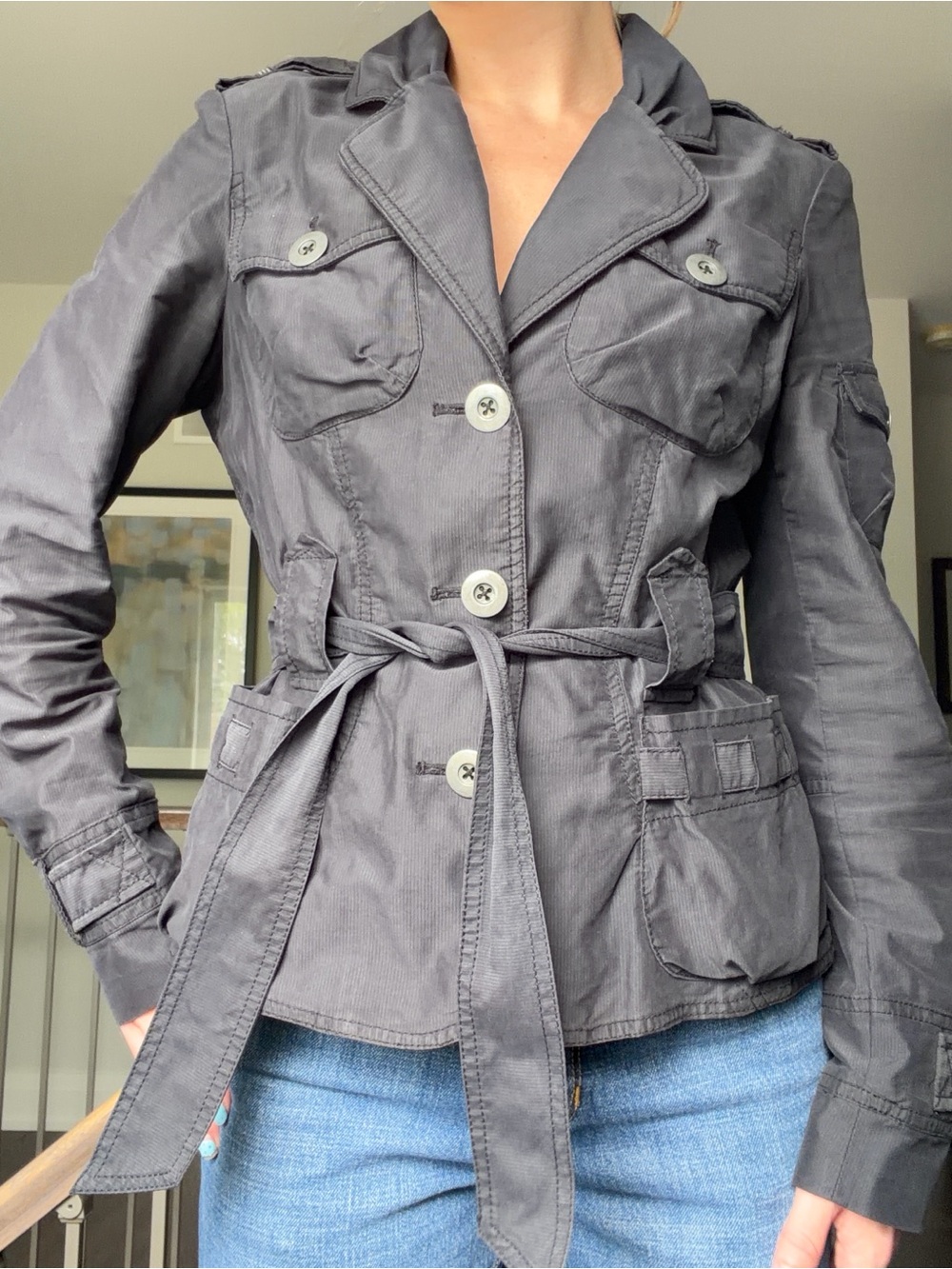 Mexx Women's Charcoal Utility Belted Jacket